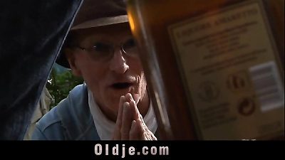 Tow older vagabonds tear up in threesome a cheeky teen