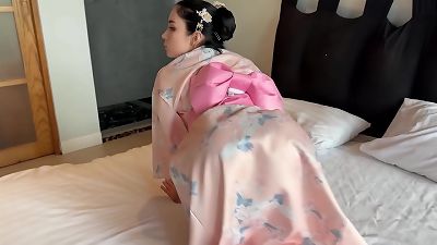 nailed Blue-eyed Geisha in All Poses and jism in her throat POV